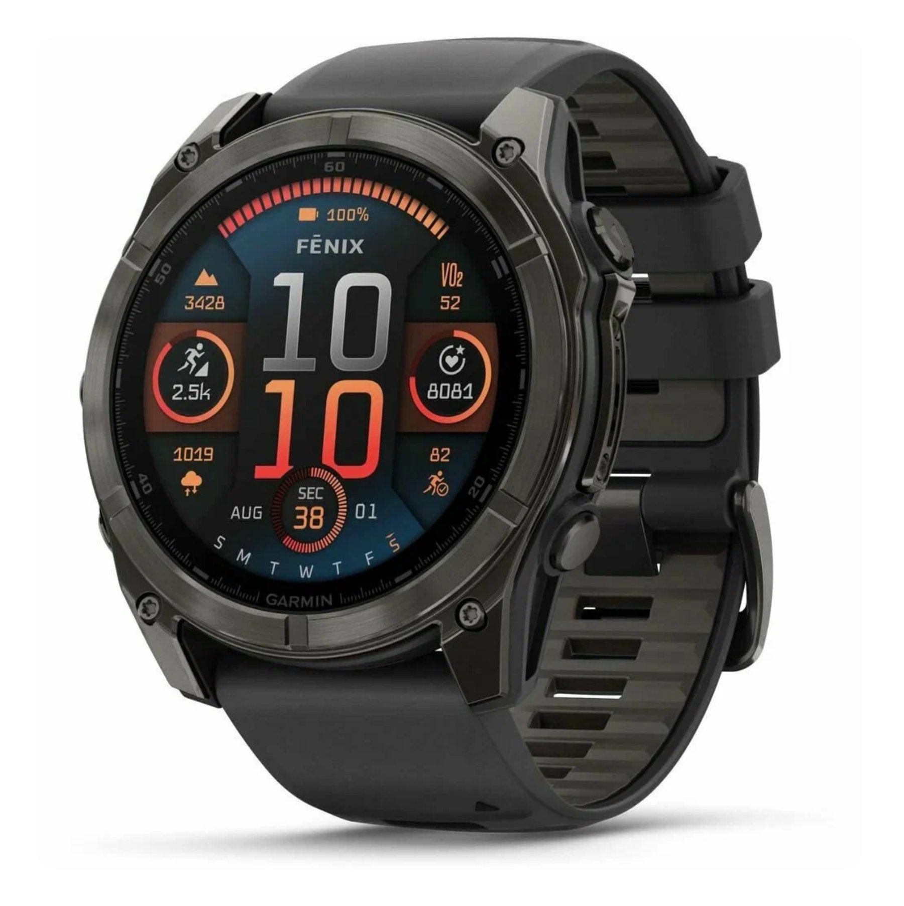Умные часы Garmin Fenix 8, 51 мм, AMOLED Sapphire Carbon Gray DLC Titanium with Black Silicone Band