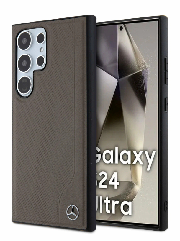 Чехол MERCEDES-BENZ для Samsung Galaxy S24 Ultra Leather Textured Wood Imitation Hard Brown (MagSafe)