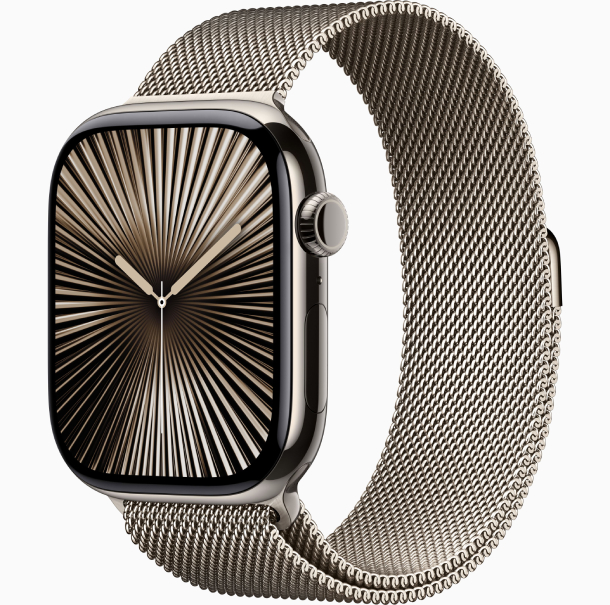 Apple Watch Series 10 GPS 46 mm, Natural Titanium Case with Stainless Steel Milanese Loop M/L (MWYC3)