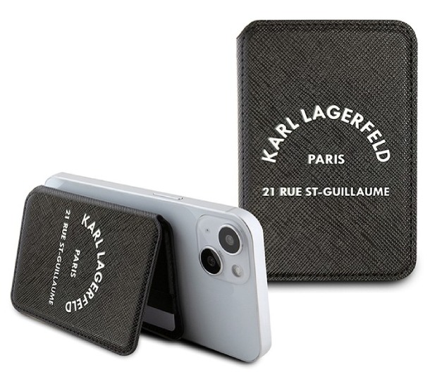 Чехол-бумажник Karl Lagerfeld Wallet MagSafe Cardslot Stand Saffiano RSG logo Black