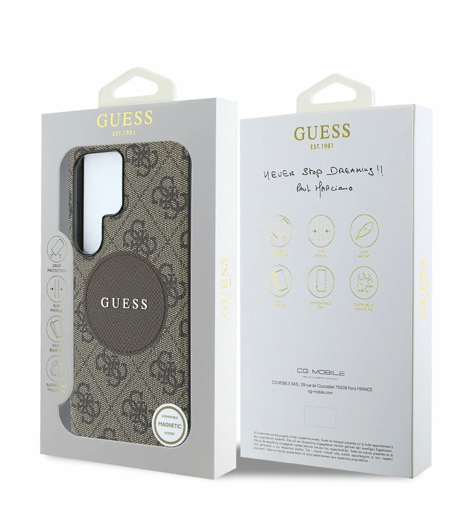 Чехол Guess для Galaxy S25 Ultra PU 4G with Round Patch Metal logo Hard Brown (MagSafe)