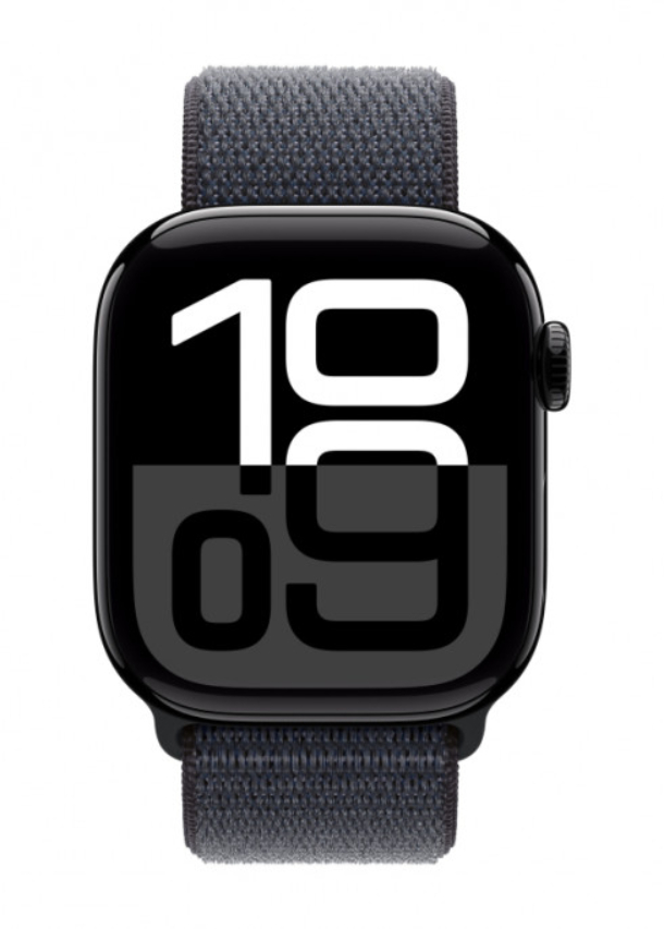 Apple Watch Series 10 GPS 42 мм, корпус из алюминия цвета «чёрный глянец», спортивный браслет цвета «Ink» (MWWG3)