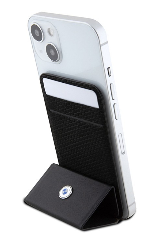 Чехол-бумажник BMW бумажник-стенд Wallet MagSafe Cardslot Stand Signature Leather with metal logo Black