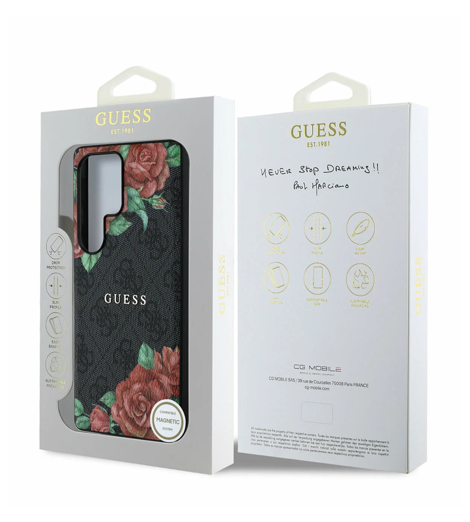 Чехол Guess для Galaxy S25 Ultra PU Flowers Roses Hard Black (MagSafe)