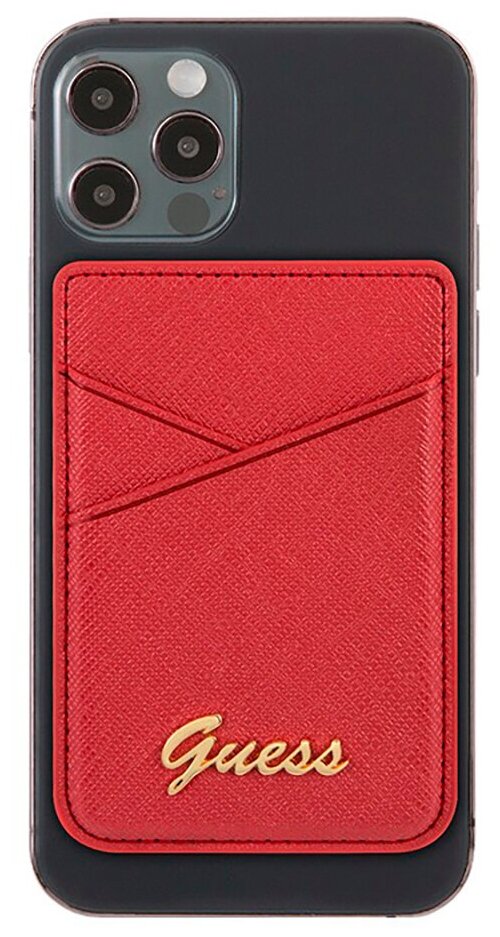 Чехол-бумажник Guess Wallet Cardslot MagSafe Saffiano Script logo, красный