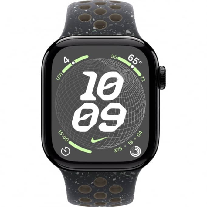 Apple Watch Series 10 GPS 42 мм, корпус из алюминия цвета «чёрный глянец», спортивный ремешок Midnight Sky Nike S/M (MYJP3)