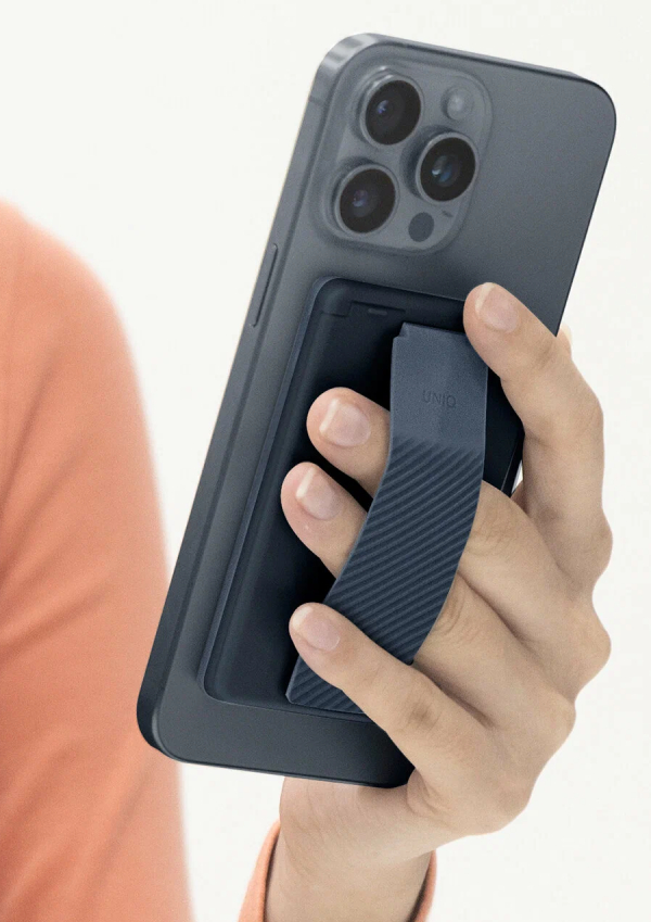 Чехол-бумажник Uniq Heldro ID Magnetic cardholder with Grip-Band and Stand Storm Blue