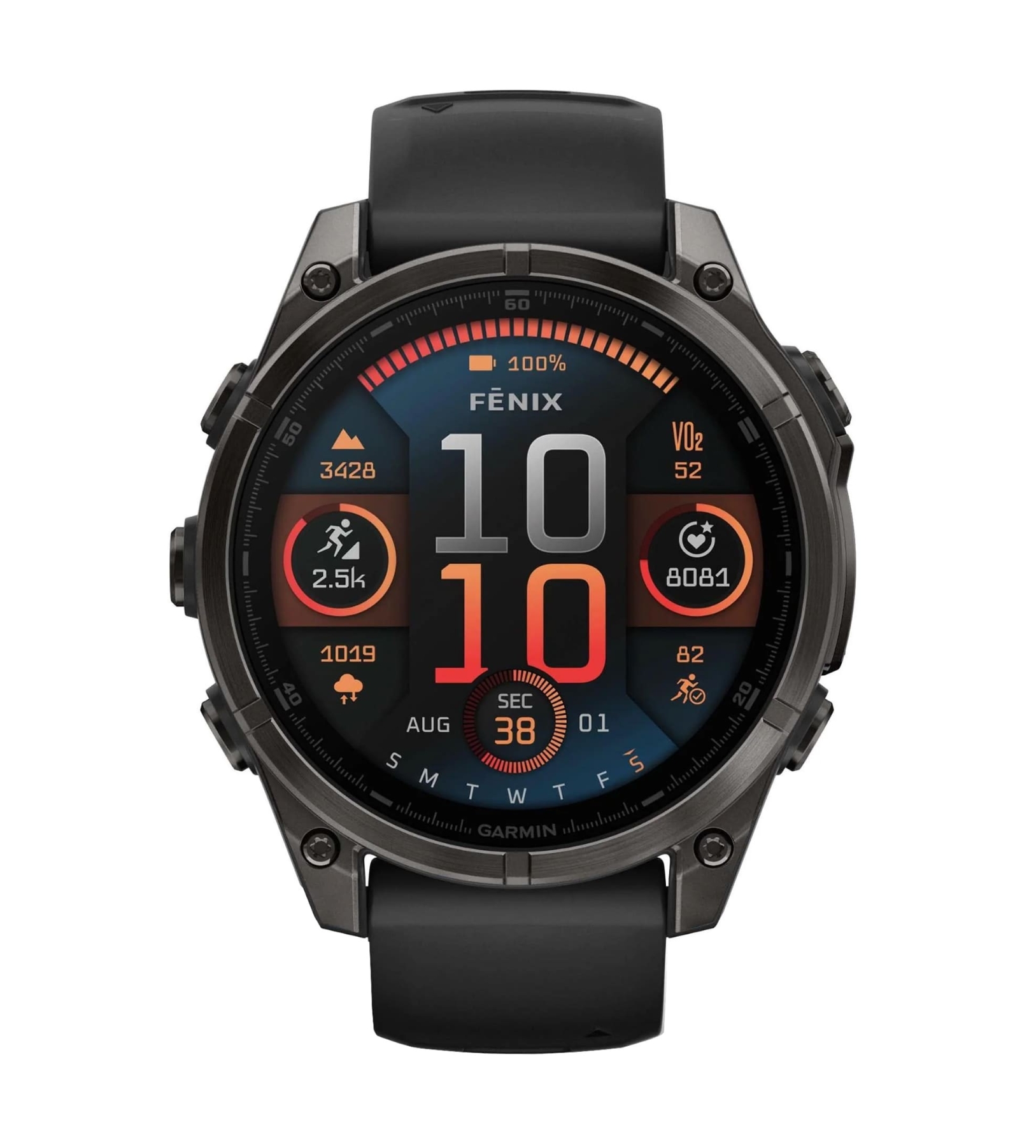 Умные часы Garmin Fenix 8, 47мм, AMOLED Sapphire Carbon Gray DLC Titanium with Black Silicone Band